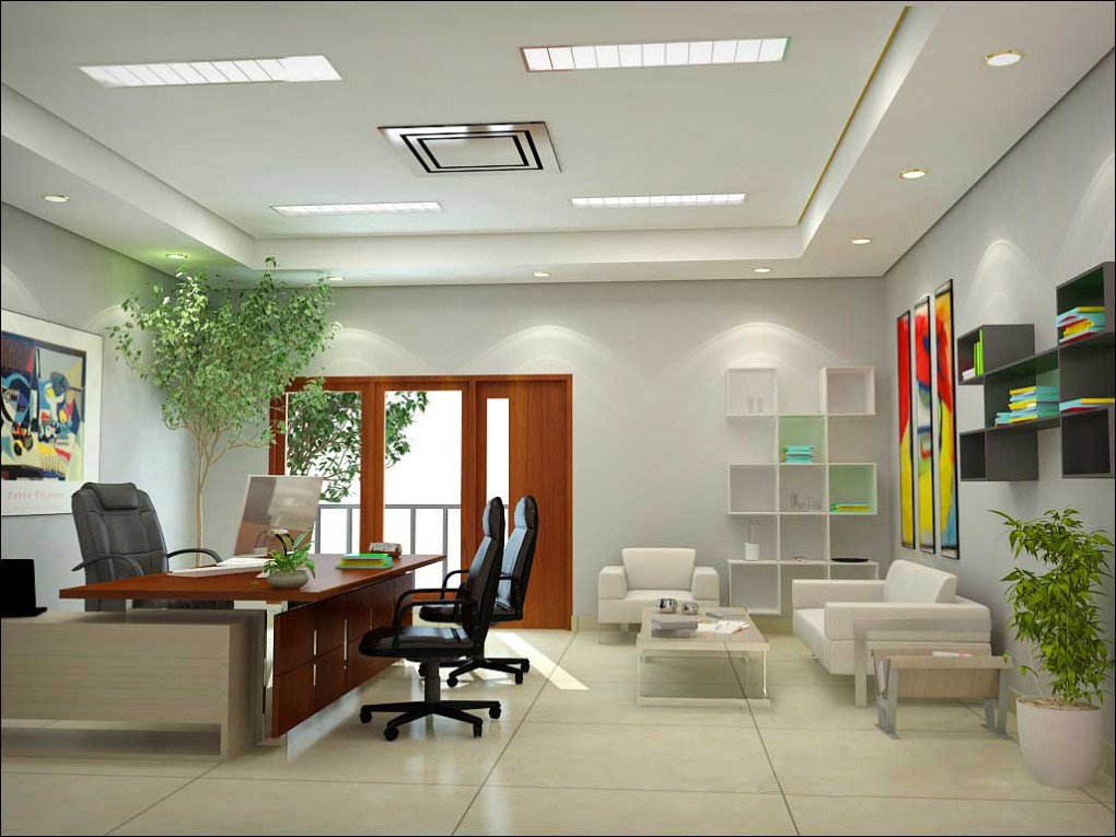 Văn phòng được trang trí nội thất bố trí khoa học, phối hợp màu sắc, ánh sáng và cây xanh
