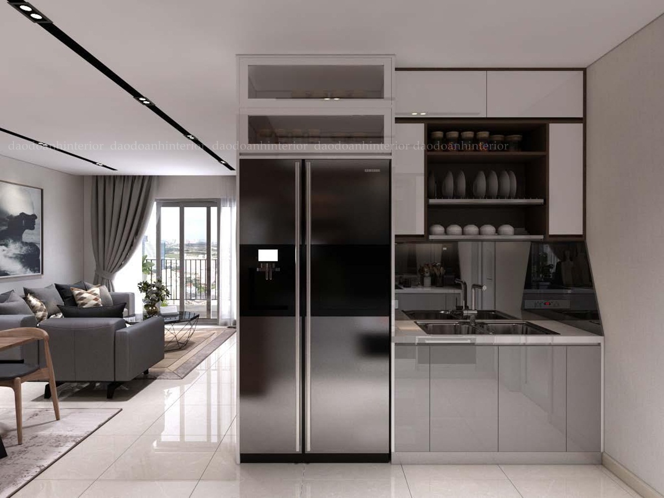 Mẫu thiết kế nội thất nhà bếp với không gian hẹp bề ngang