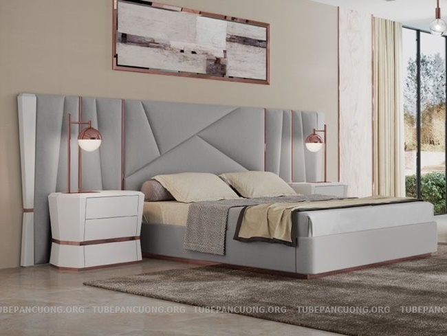  Giường ngủ gỗ mdf lõi xanh -GNDD56 là thiết kế màu trắng xám xanh nhạt
