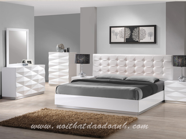 Giường ngủ gỗ công nghiệp đẹp ,sang trọng lịch lãm với màu trắng 