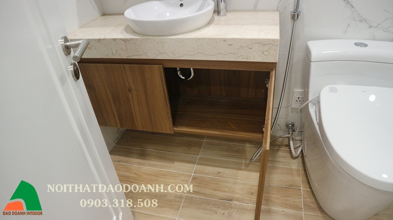Tủ kệ gỗ lavabo phòng tắm với chất liệu WPP An Cường chiu nước phủ Laminate