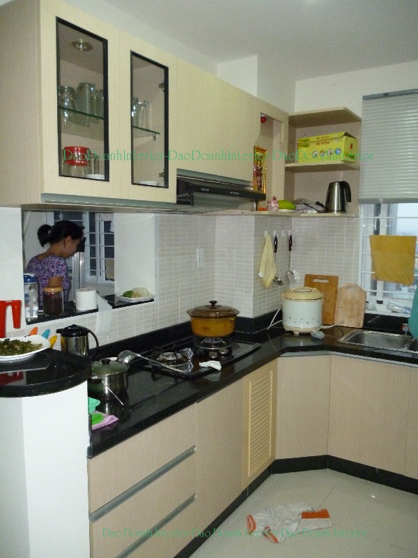 Tủ bếp MFC Mã Lai Vân Gỗ Kem 