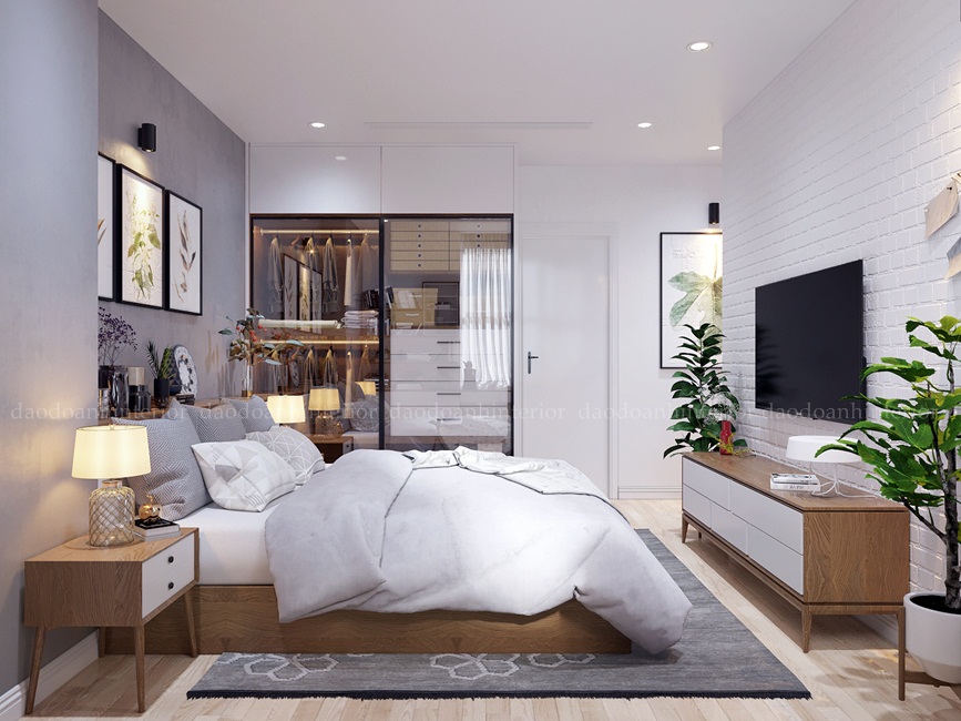 thiết kế nội thất phòng ngủ chung cư với màu sắc nhẹ nhàng