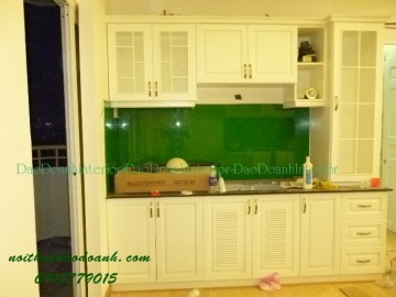 Tủ bếp gỗ tràm sơn trắng mờ TBDD1502